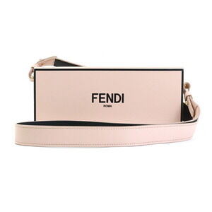 Fendi Shoulder Bag Horizontal Leather Pink Beige Tan Gold